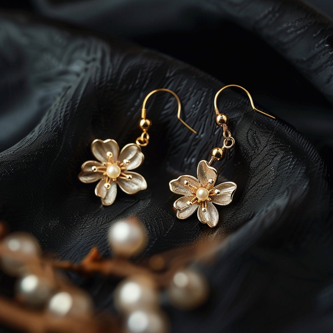 Flower Pearl Dangling Earrings