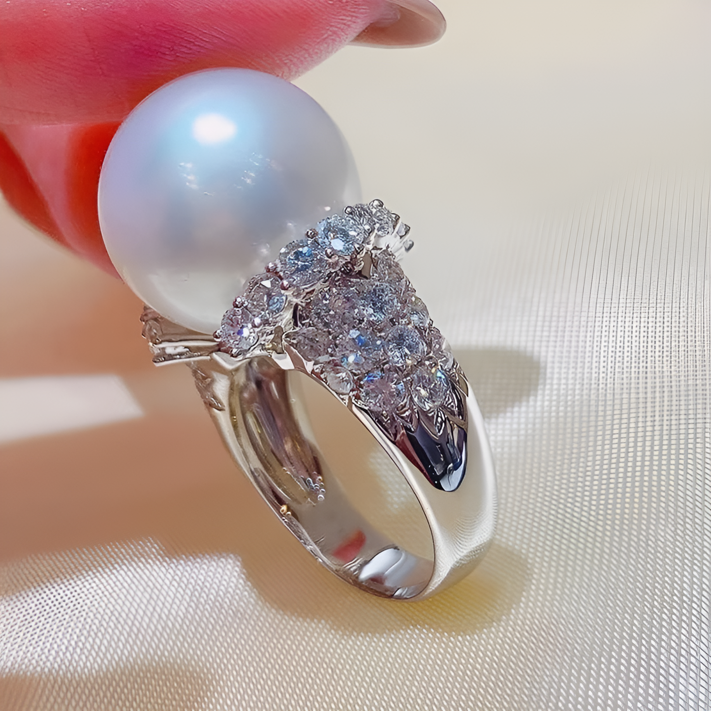 White Pearl Diamond Ring