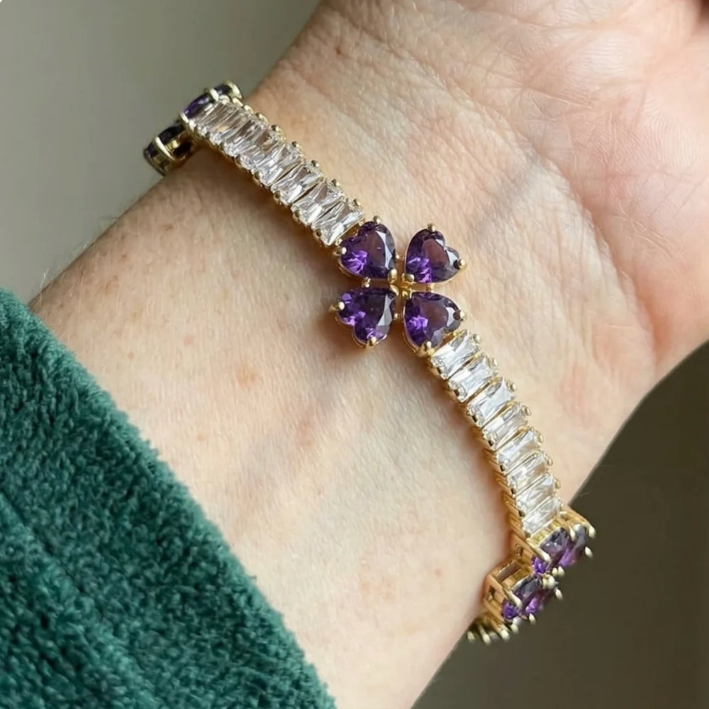 Amethyst Clover Heart Gold Bracelet