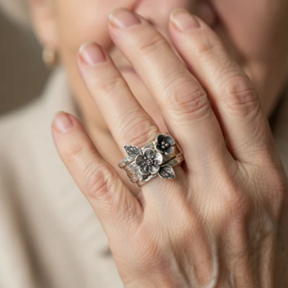 Vintage Flower Silver Layer Ring