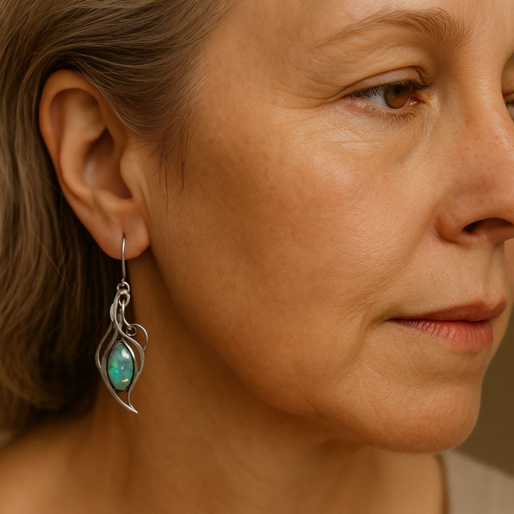 Vintage Blue Opal Silver Earrings