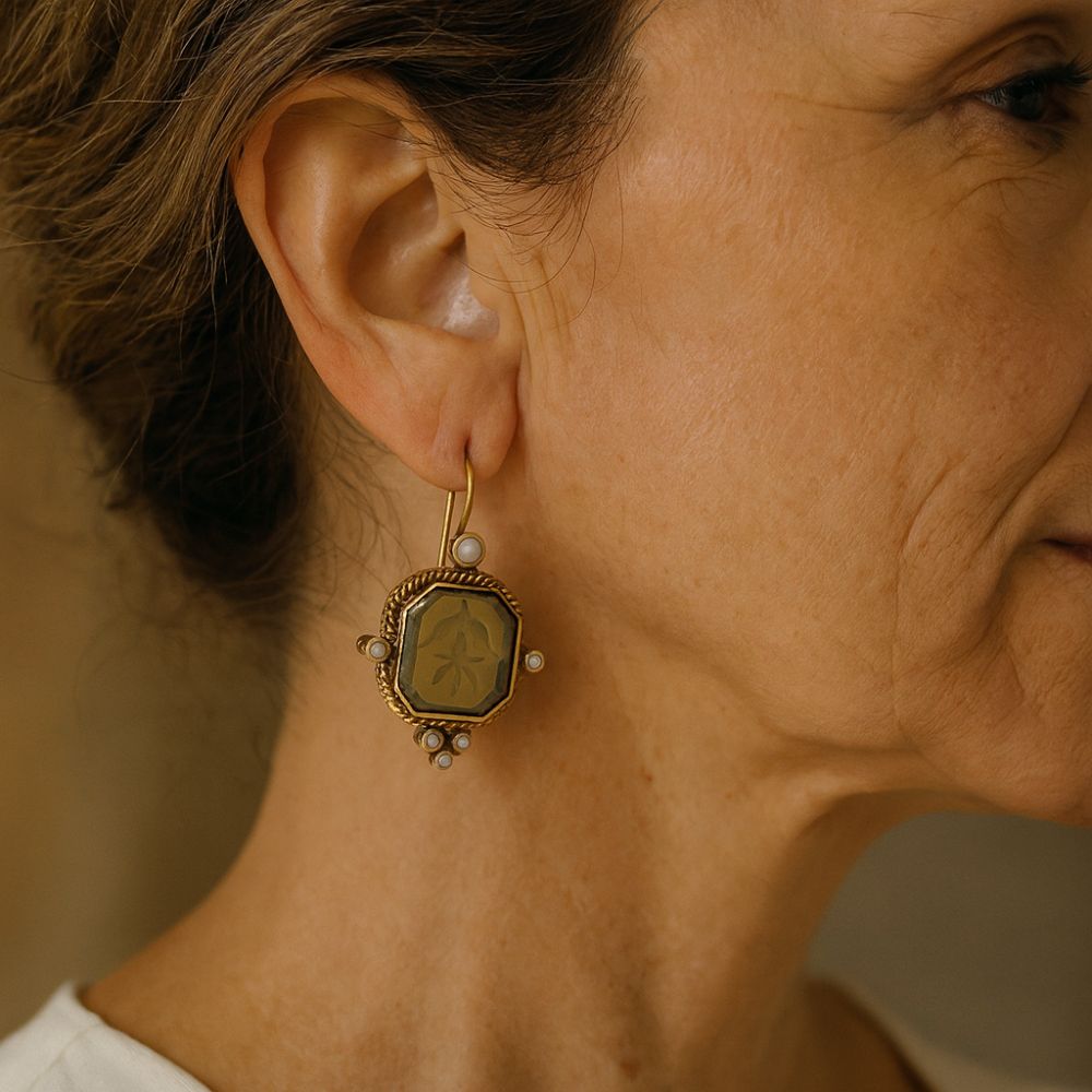 Vintage Green & Pearl Earrings