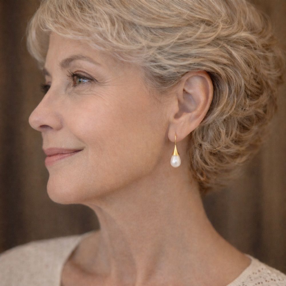 Gold Teardrop Pearl Earrings