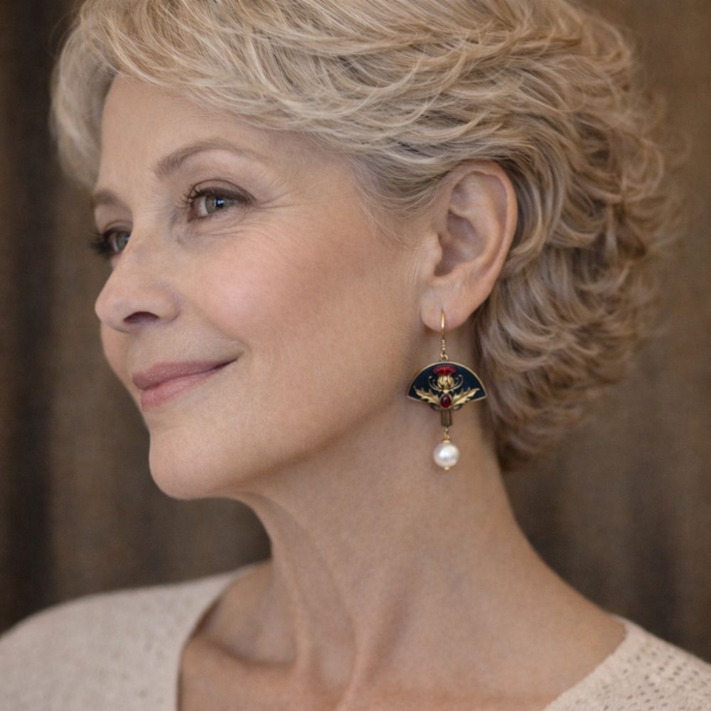 Boho Earrings with Pearls and Red Crystal