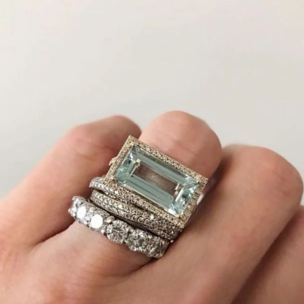 Vintage Silver Turquoise Glass Ring Set
