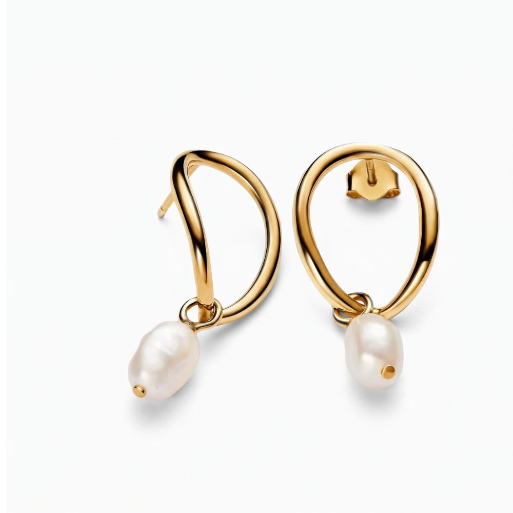 Elegant Golden Hollow Pearl Earrings