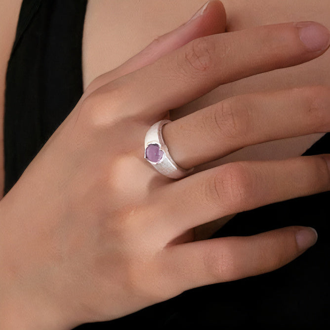 Vintage Silver Ring with Blue Crystal Inlay