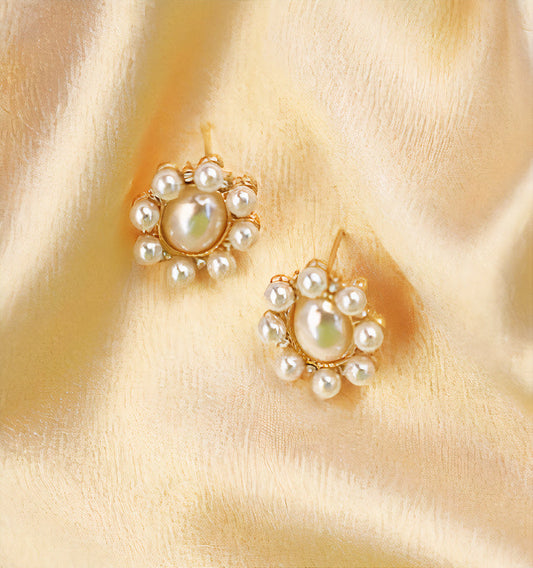 Rounded Blossom Pearl Earrings