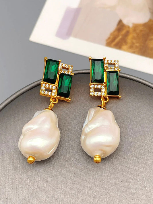 Vintage Green Glass Barroque Pearl Earrings