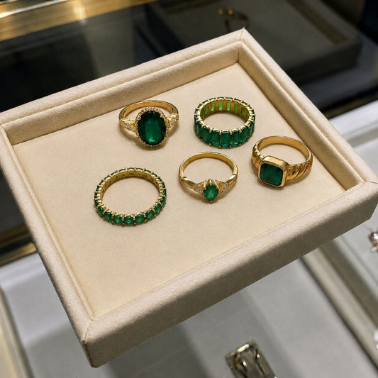 Zarina Exquisite Emerald Gold Ring Set