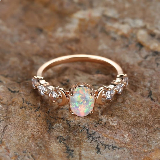 Opal Crescent Moon Ring