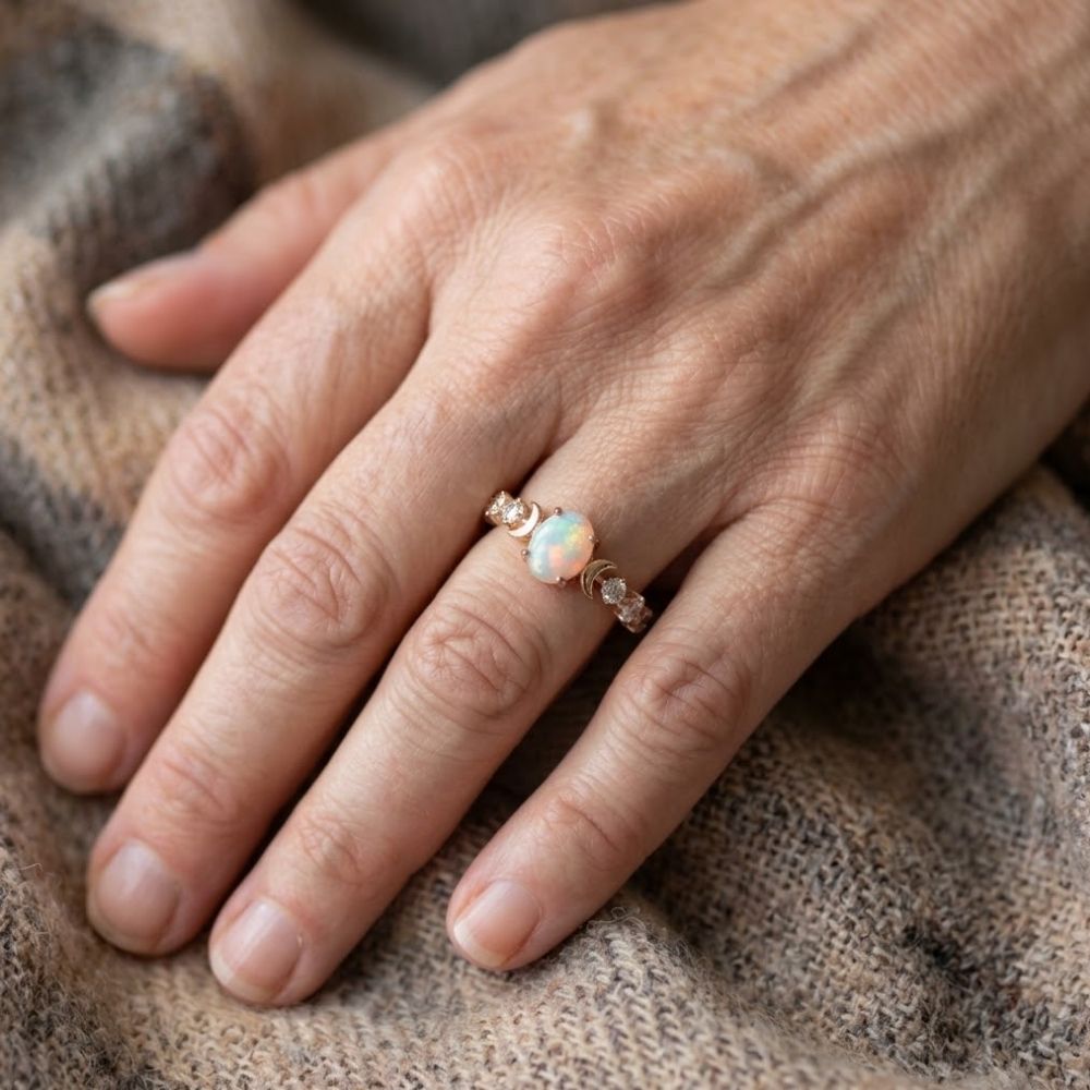 Opal Crescent Moon Ring