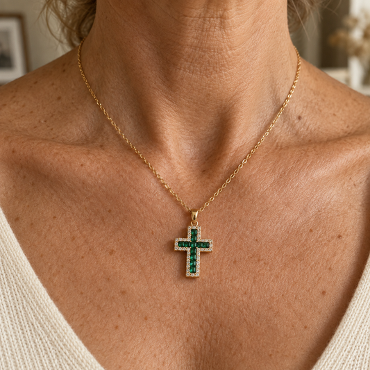 Solene Emerald Cross Gold Necklace