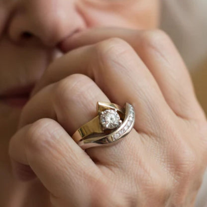 Vintage Irregular Gold & Silver Zirconia Ring