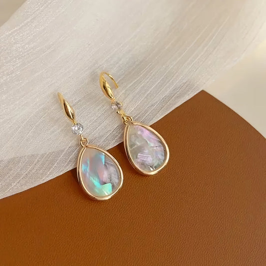 Golden Blue Water Drop Crystal Earrings
