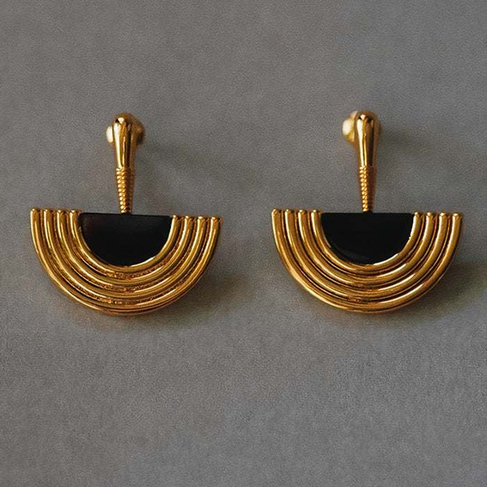 Vintage Rounded Inlaid Pearl Silver Earrings