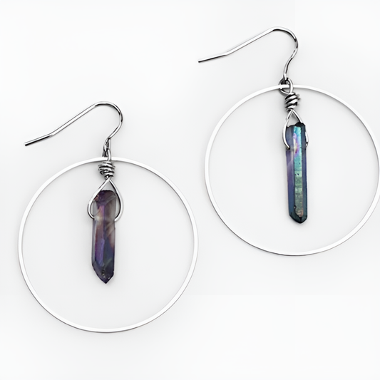 Green Crystal Circle Hoop Earrings