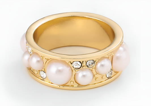 Gold Inlaid Pearl Ring