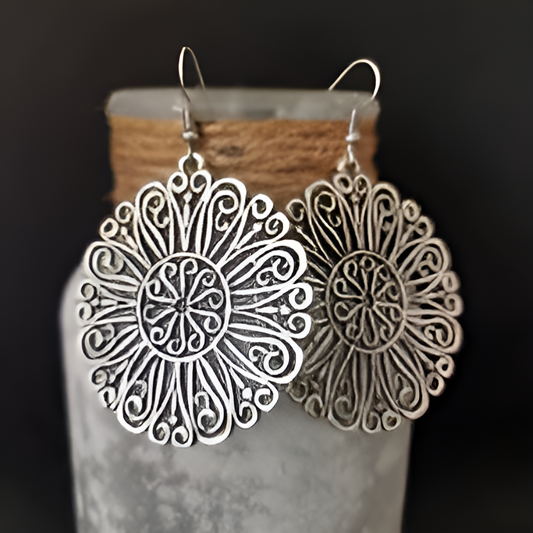 Vintage Hollow Mandala Rounded Earrings