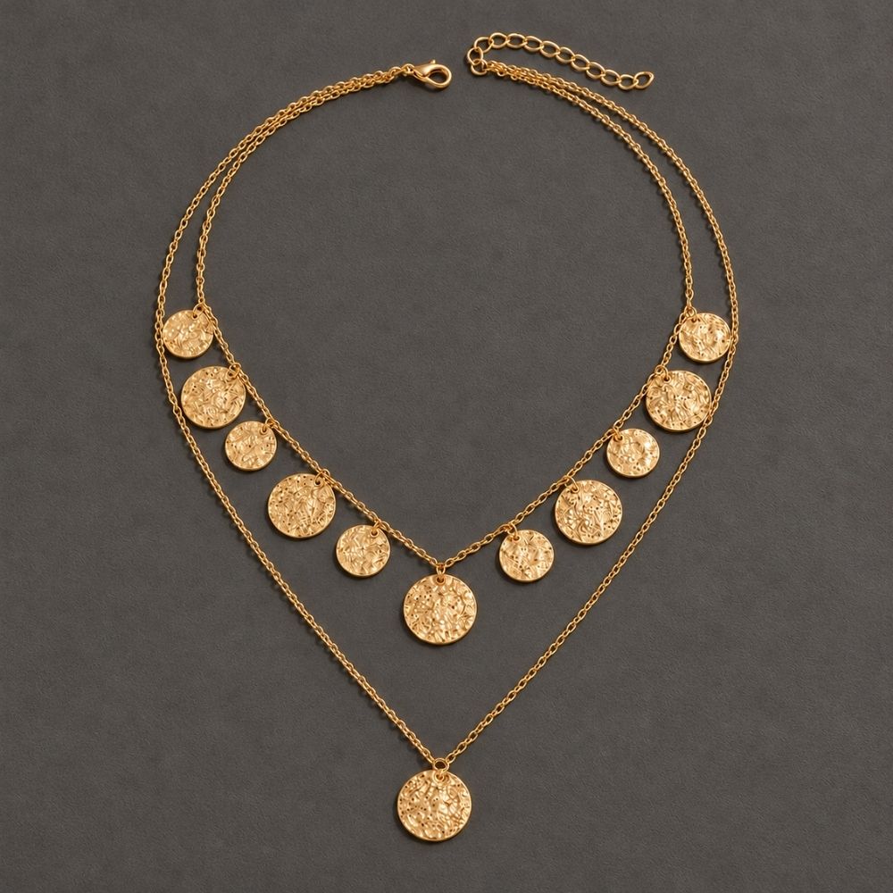 Vintage Hammered Coin Layered Necklace