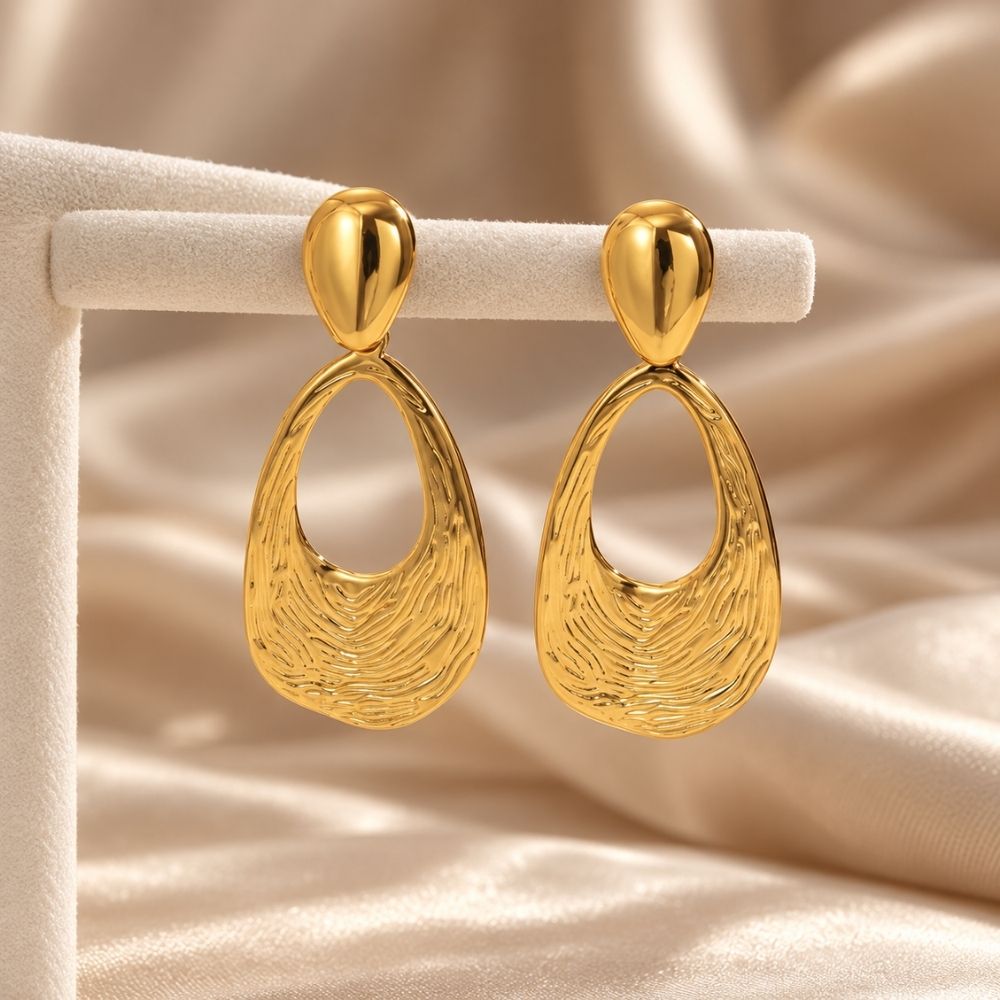 Ripple Drop Gold Earrings