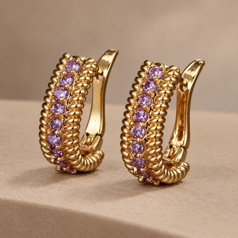 Vintage Amethyst Gold Earrings