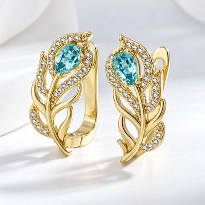 Turquoise Gold Leaf Earrings