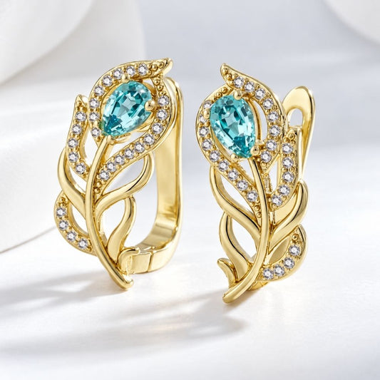 Turquoise Gold Leaf Earrings
