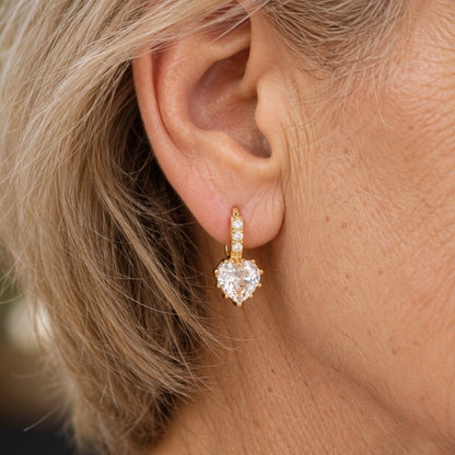 Crystal Heart Gold Earrings