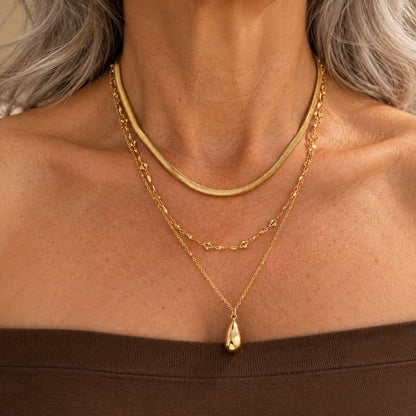 Teardrop Layered Gold Necklace Set