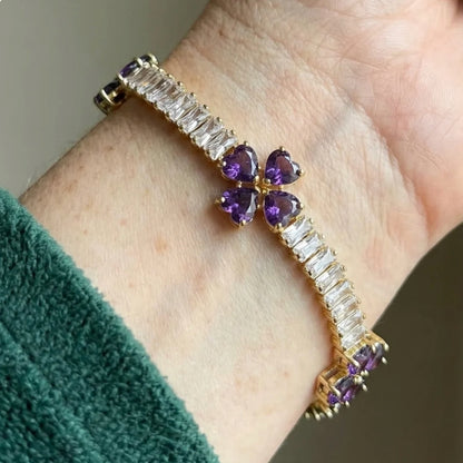 Amethyst Clover Heart Gold Bracelet