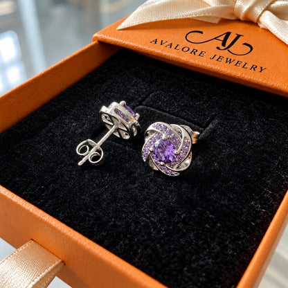 Purple Crystal Knot Earrings
