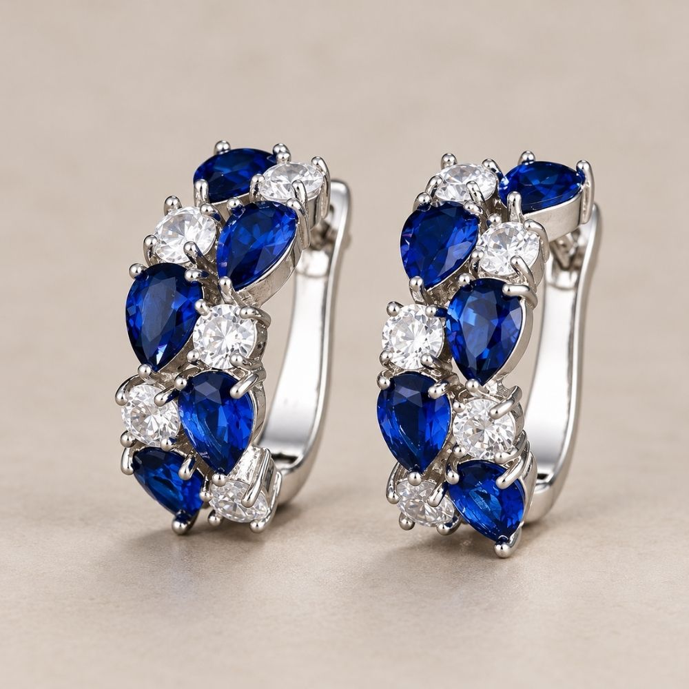 Vintage Sapphire Silver Earrings