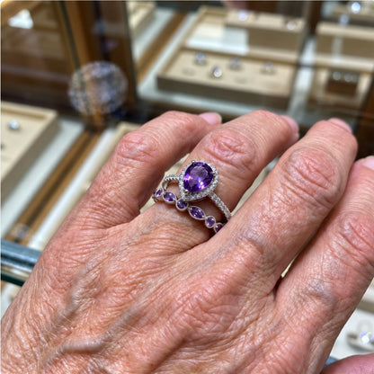 Teardrop Amethyst Rings Set