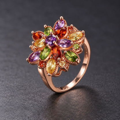 Flora Zirconia Blossom Gold Ring