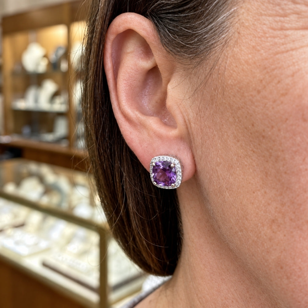 Amethyst Square Pave Stud