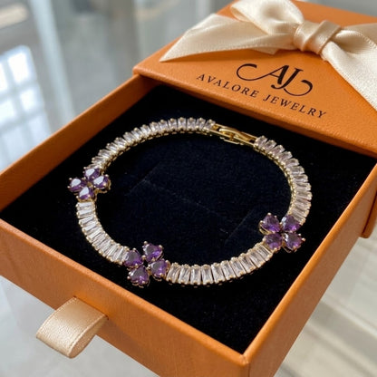 Amethyst Clover Heart Gold Bracelet