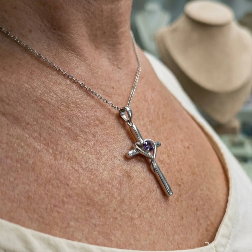 Amethyst Center Cross Necklace