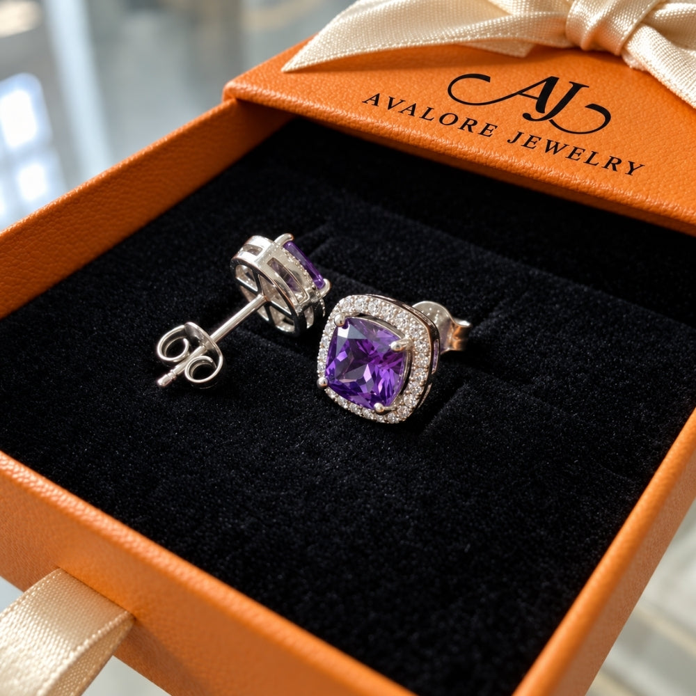 Amethyst Square Pave Stud