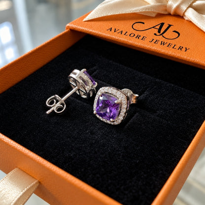 Amethyst Square Pave Stud