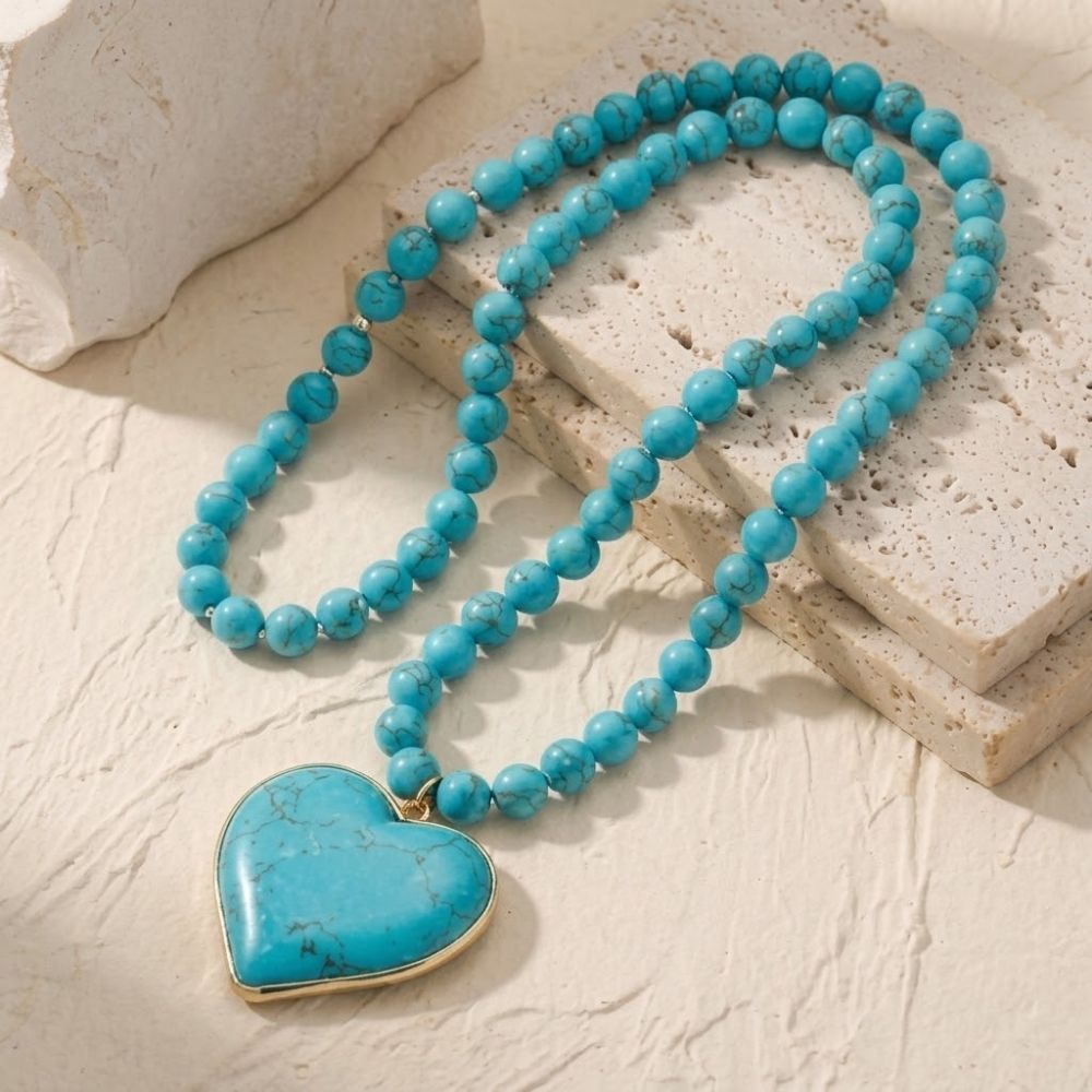 Turquoise Heart Beaded Necklace