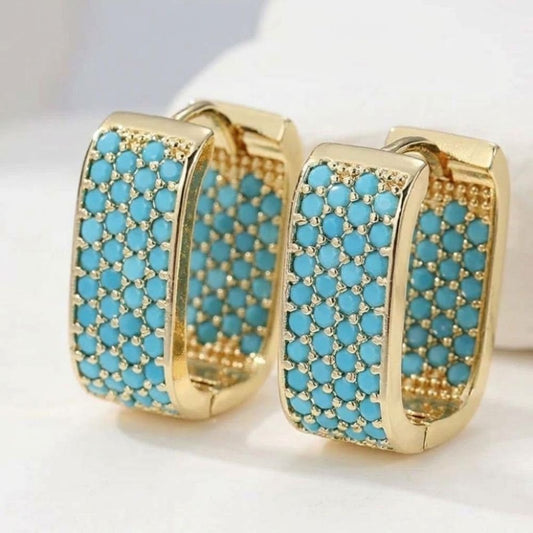 Turquoise Gold Huggie Earrings