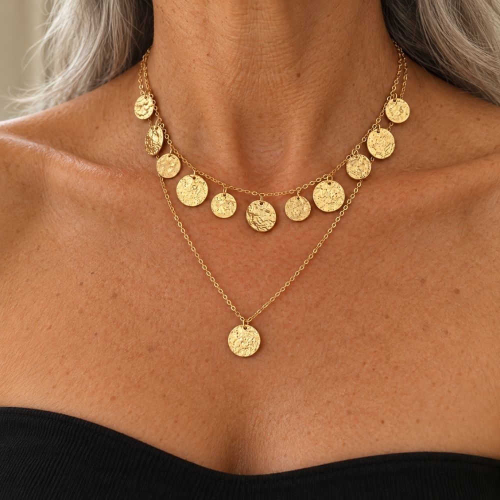 Vintage Hammered Coin Layered Necklace