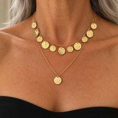 Vintage Hammered Coin Layered Necklace