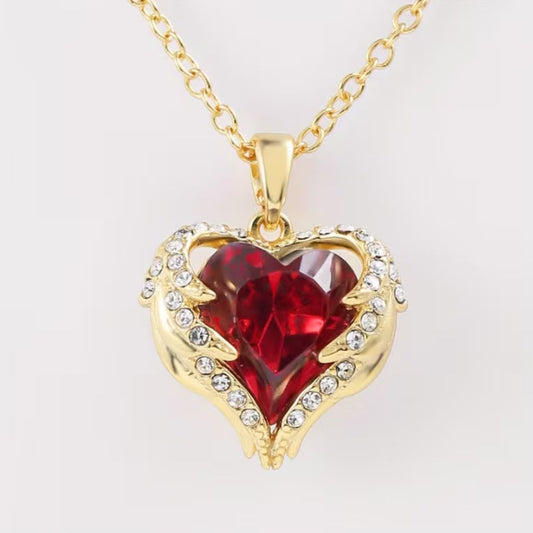 Angel Embrace Ruby Heart Necklace