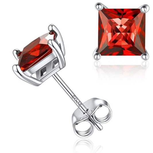 Minimalist Princess Cut Ruby Stud Earrings