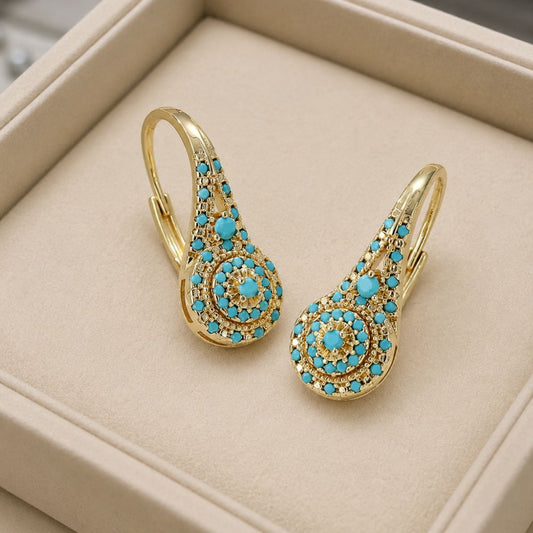 Valenne Turquoise Cluster Gold Earrings