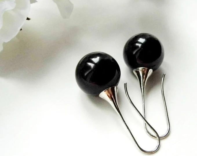 Vintage Black Inlaid Zirconia Earrings