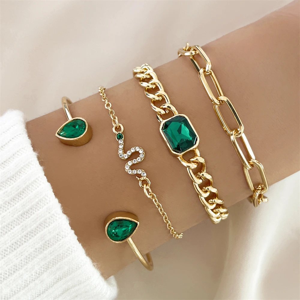 Bracelets with Green Crystals Pack