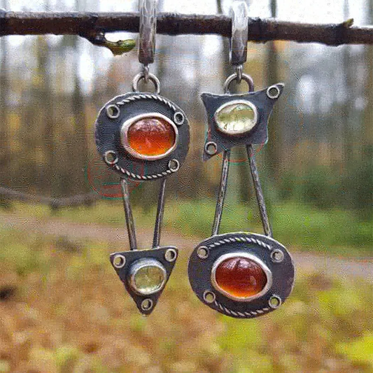 Vintage Mechanical Inlaid Stone Earrings